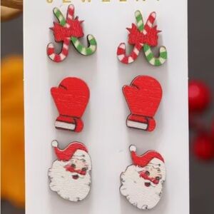 Festive Santa and Candy Cane Earrings Set